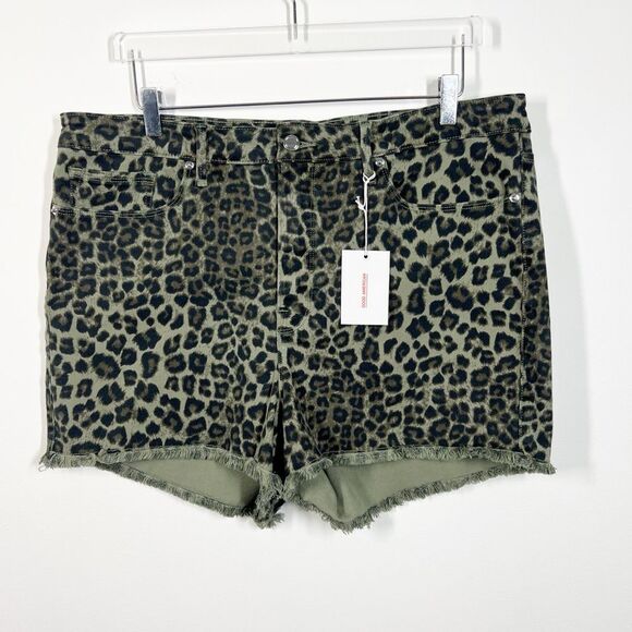 Good American NWT Womens Size 18 Leopard Sage Distressed Hem Cut Off Jean Short - Picture 4 of 14